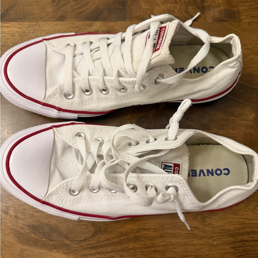 Converse White Canvas Sneakers with Red Trim
